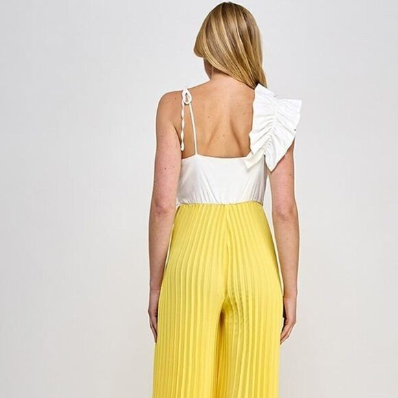 Yellow Cami asymmetrical ruffle detail‎ pleated bottom jumpsuit - Picture 5 of 8